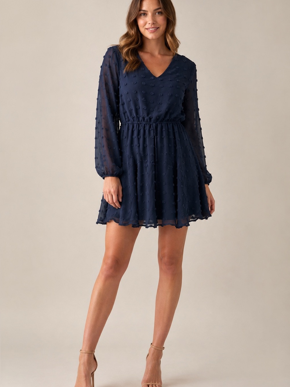 Elegant Long Sleeve Navy Dress